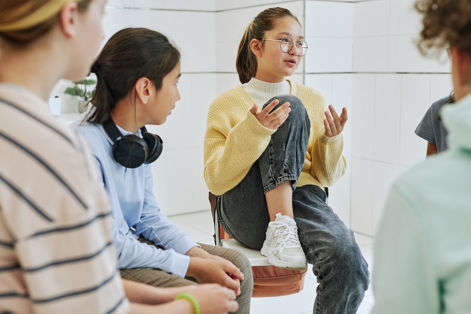 Students discussing in classroom