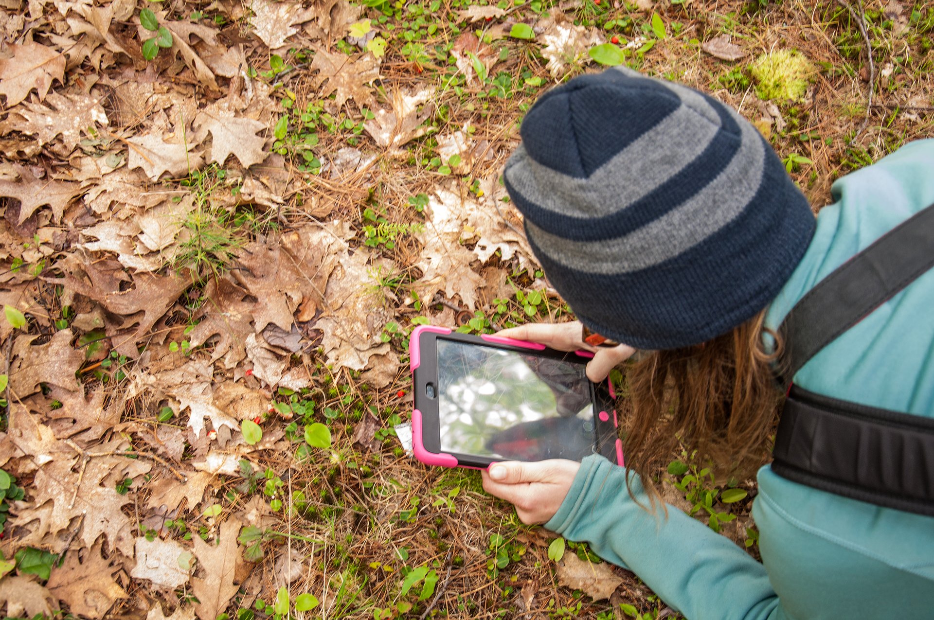 Student doing outdoor science investigation